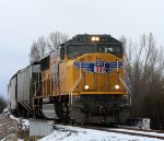 UP SD70M #4367 leads the northbound Cache Valley Local (LCG-41C) on the UIC OHB and approaching the Cannibal Rd. Xing in Lewiston, Utah April 13, 2022